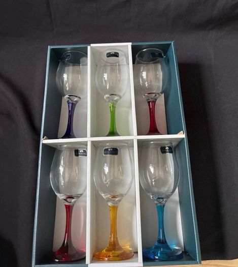 Newgrange Living Set of 6 Rainbow Coloured Stem Wine Glasses