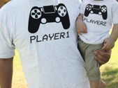 Dad and Baby Matching White T-Shirt and Infant T-shirt Set - Player 1 & Player 2