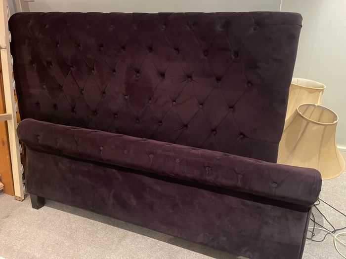 As New - Stunning Very Sturdy Dark Brown Velvet Fabric King Size Bed Frame - Can Deliver