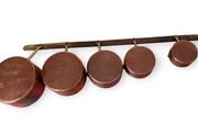 Set of 5 Graduated Copper Pans on Hanging Rail - Display