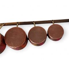 Set of 5 Graduated Copper Pans on Hanging Rail - Display