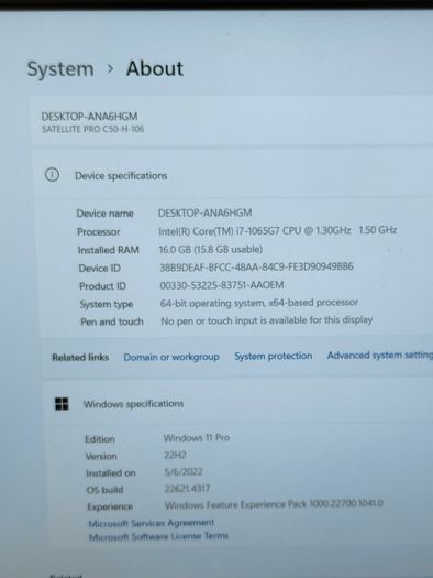 Toshiba Dynabook Satellite Pro C50 Core i7-1065G7 (10th Gen) 16GB 500GB SSD 15.6 Inch FHD Windows 11 Pro Laptop