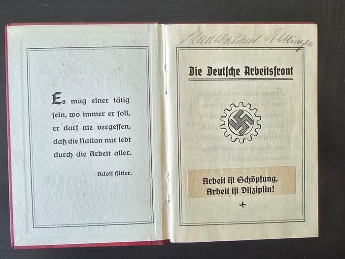 WW2 German Labour Front (DAF) Membership Book