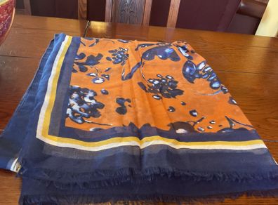 SAMOON scarf in navy with burnt orange and white