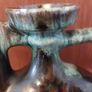 Fabulous Donut Shaped Bulgarian Pottery Bottle in Brown with Mint Green Drip Glaze Image 6