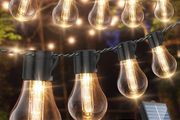Solar Festoon Lights Outdoor,14M/46FT USB&amp;Solar String Lights with Remote, 30LED Shatterproof Bulbs, IP65 Waterproof for Garden, Gazebo Patio Party Wedding Decor