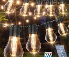 Solar Festoon Lights Outdoor,14M/46FT USB&Solar String Lights with Remote, 30LED Shatterproof Bulbs, IP65 Waterproof for Garden, Gazebo Patio Party Wedding Decor