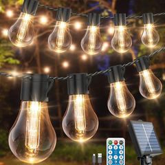 Solar Festoon Lights Outdoor,14M/46FT USB&Solar String Lights with Remote, 30LED Shatterproof Bulbs, IP65 Waterproof for Garden, Gazebo Patio Party Wedding Decor