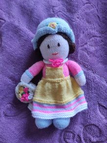 Hand-Knitted Doll with Basket Accessory