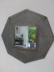 Large Octagonal mirror with woven wire frame