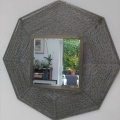 Large Octagonal mirror with woven wire frame