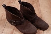 Ugg Wright Belted Dark Brown Suede Cross Strap Ankle Boots EU 39-39.5