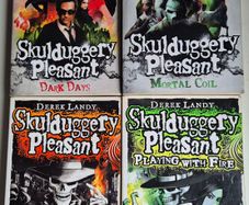 Skulduggery Pleasant 4 Book Bundle Books 1 & 2 SIGNED and hand skull illustrations by Derek Landy