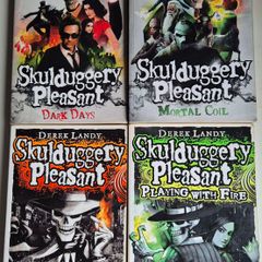 Skulduggery Pleasant 4 Book Bundle Books 1 & 2 SIGNED and hand skull illustrations by Derek Landy
