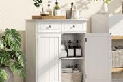 Freestanding Bathroom Storage Cabinet Unit w/ 2 Drawers Cupboard Adjustable Shelf Metal Handles Traditional Style White