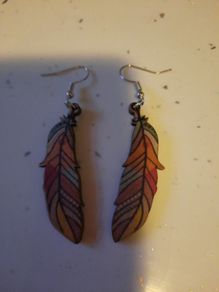 wooden feather earrings