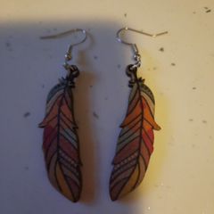 wooden feather earrings