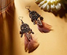Boho Style Earrings with Feathers