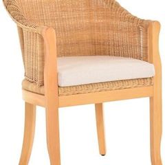 Rattan Chair with Wooden Legs, Real Rattan Chair Club (Honey, with Padding)