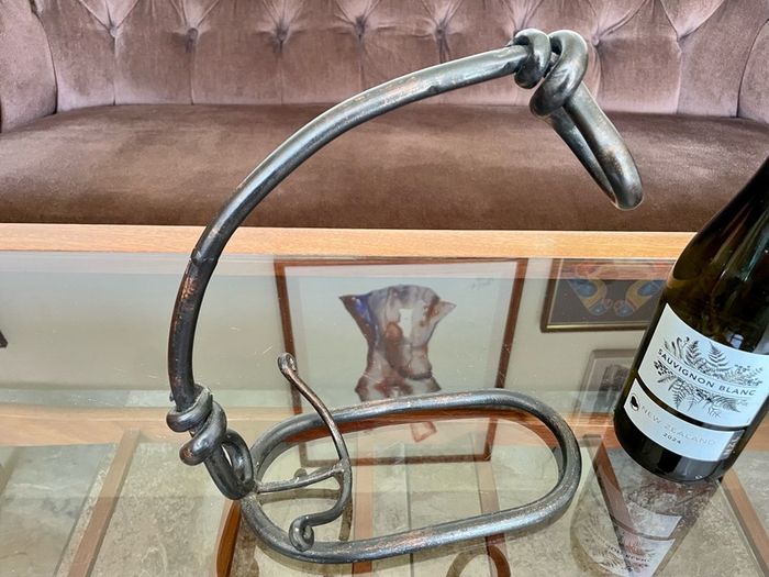Vintage 20th Century Cast Iron Metal Brutalist Sculpture Bottle Holder Wine Rack