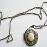 Vintage Silver Tone Oval Locket with Faux Pearl Cabochon length 28" Image 2