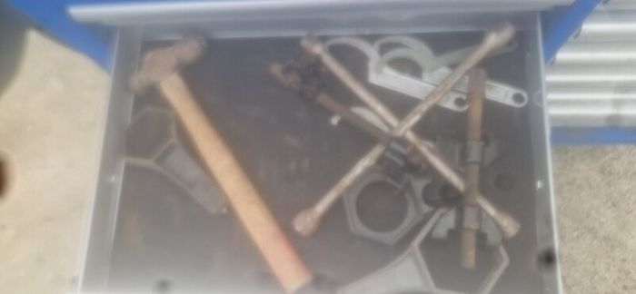 large 6x5 tool box two in two parts top and bottom on wheels top brands snap on.  Blue  point teng tools. Oil change kit . Piston pressure kit   lot of tools  snap onlarge