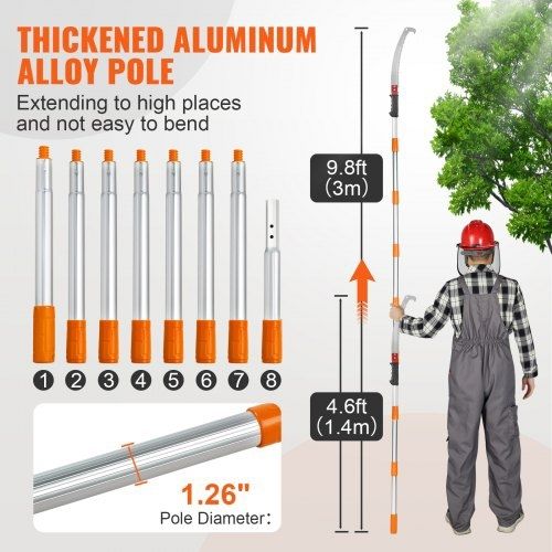 Manual Pole Saw,4.6-9.8 ft Extendable Tree Pruner, Sharp Steel Blade for High Branches Trimming