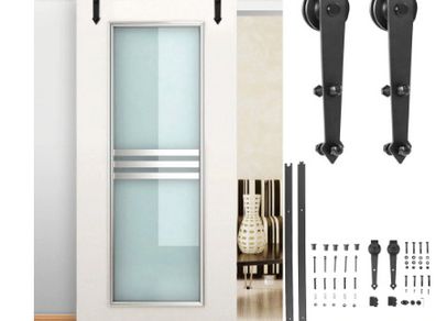 7.2FT Steel  Black Sliding Door Hardware Kit Set
