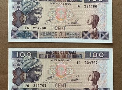 Guinea 2x100 Francs 2012 Consecutive Banknotes