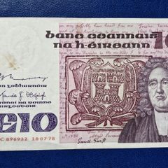 Ireland 1978 Jonathan Swift 10 pound (KGC) banknote