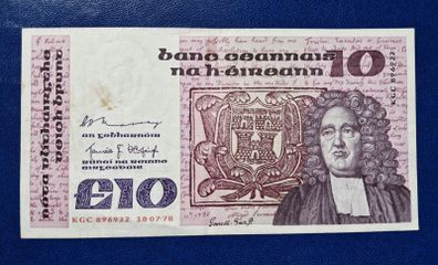 Ireland 1978 Jonathan Swift 10 pound (KGC) banknote