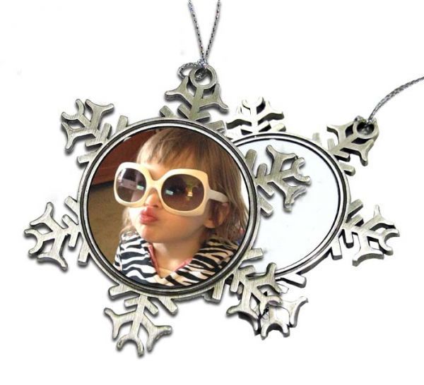 Personalised Snowflake Christmas Ornament - Pewter with your photos