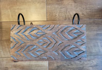 Rustic wooden organizer with metal side handles
