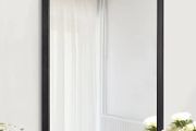 Wall Mirror Black with Aluminum Alloy Framed Rectangle Modern Metal Hanging Mirrors for Bathroom Bedroom Living Room Entryway Home Decor