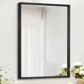 Wall Mirror Black with Aluminum Alloy Framed Rectangle Modern Metal Hanging Mirrors for Bathroom Bedroom Living Room Entryway Home Decor