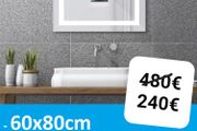 LED Bathroom Mirror 60x80cm Speakers Defogger Time Temperature Makeup Dual LED