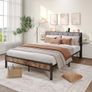 King Size Bed Frame with Storage Headboard,Kingsize Bed Frame Upholstered with Charge Station & Ergonomic Headboard,Removable Bedside Shelf,Easy Assemly,Heavy Duty Metal Slats,Black + Grey Image 3