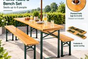 Wooden Folding table and two benches picnic set  (3 pieces)