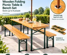 Wooden Folding table and two benches picnic set  (3 pieces)