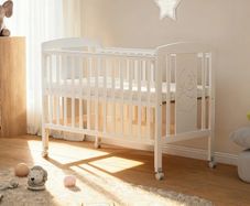 -3-in-1 Wooden Baby Cot Bed,Baby Crib,Convertible Baby Bed with Teething Rail,5 Adjustable Bed Base Positions,Mattress Included,From Birth to 6 Years