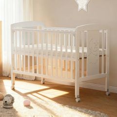 -3-in-1 Wooden Baby Cot Bed,Baby Crib,Convertible Baby Bed with Teething Rail,5 Adjustable Bed Base Positions,Mattress Included,From Birth to 6 Years