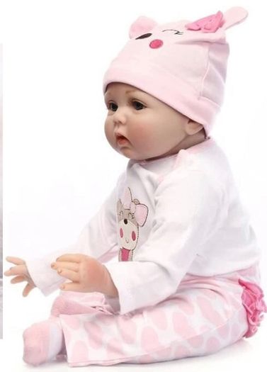 Realistic Reborn Dolls 22inch 55cm Lifelike Baby Dolls Soft Silicone Vinyl Weighted Cloth Body with Feeding Kit Reborn Dolls Girls (FREE POSTAGE)