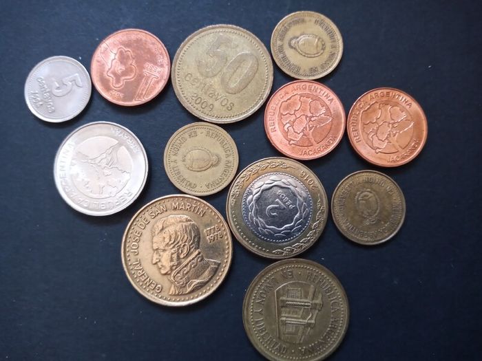 Collection of 12 different coins from Argentina