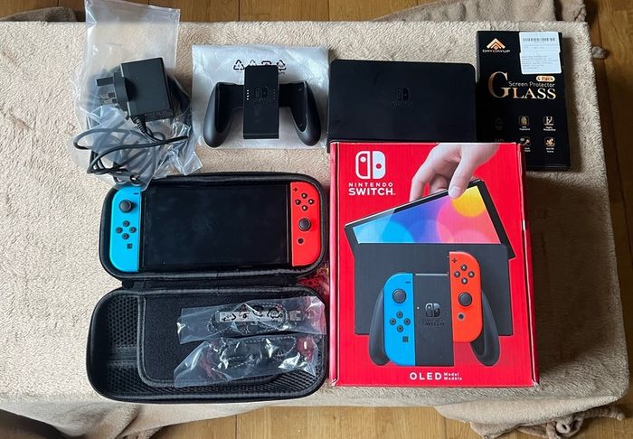 Nintendo Switch OLED, Used Twice + New Case + 4 Screen Protectors