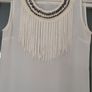 VINCE OTTO white fringed vest with jewelled neckline Sz S/M (Fit 8-10 UK) Image 2