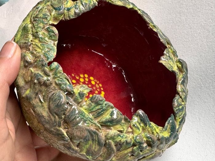 Hand Built Ceramic Bowl, Leaf Texture Pottery, Nature Inspired Bowl, Handmade Sculptural Dish, Unique Artisan Gift