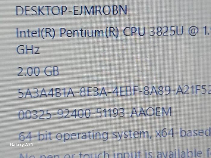 HP 14 inch Laptop, silver, Model 14-ac11na, Intel Pentium CPU 3825U, 1.9GHz, 2 GB Ram, 500GB HDD, Windows 10, Microsoft Edge, Chrome