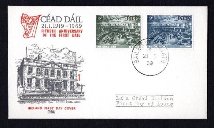 1969 Ireland 50th Anniversary of the First Meeting of Dail Eireann Commemorative Stamps Illustrated PhilArt First Day Cover (FDC)