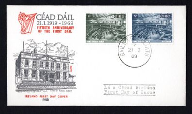 1969 Ireland 50th Anniversary of the First Meeting of Dail Eireann Commemorative Stamps Illustrated PhilArt First Day Cover (FDC)