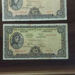 Irish Lady Lavery 5pound Banknotes (Pre-Decimal) Ireland  Pair